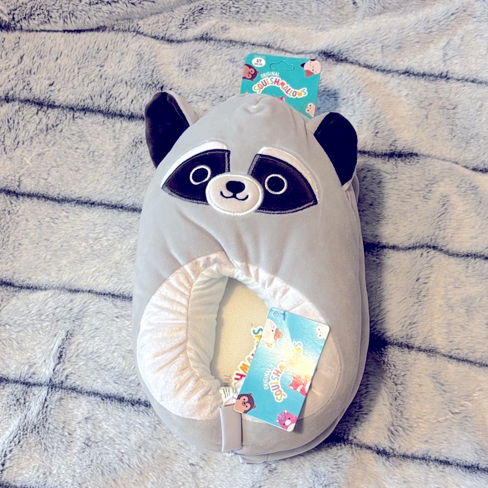 Squishmallows Gray and Black Raccoon slippers